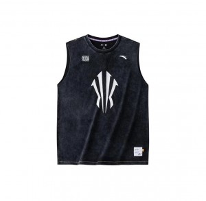 Anta KAI 1 Pure Cotton Sleeveless Basketball Jersey Balck UK | 538WXBEHO