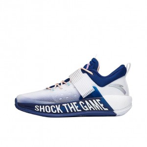 Anta Shock Sweep 4 Wear-resistant Breathable Basketball Shoes White / Blue UK | 280DTZCNU