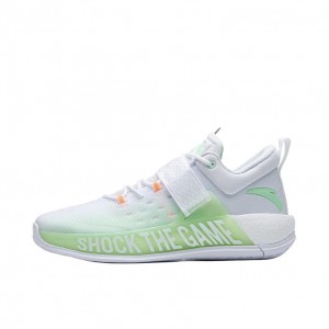 Anta Shock Sweep 4 Wear-resistant Breathable Basketball Shoes White / Green UK | 143OTUEJA